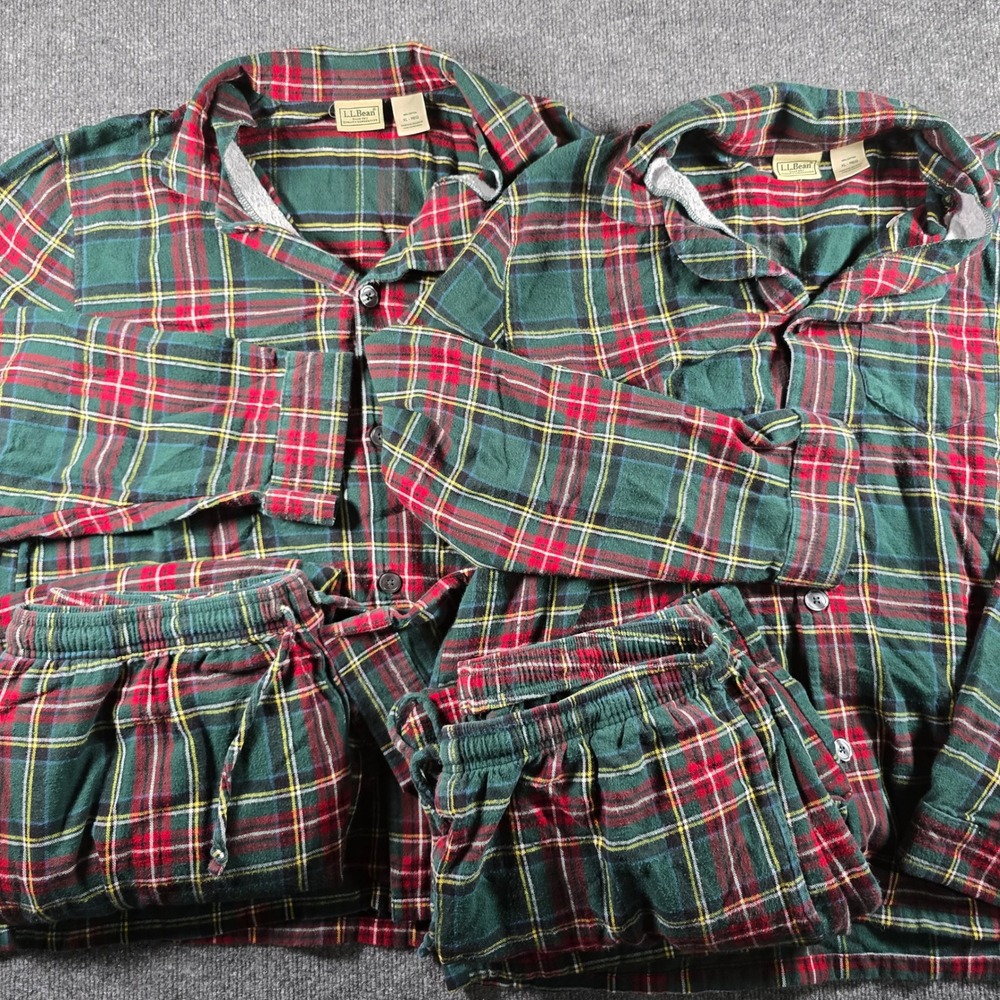 LL Bean Mens Scotch Plaid Flannel Pajama Set XL Green Red Tartan Grandpa PJs